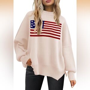 Women's Cream Sweater with American Flag Design
